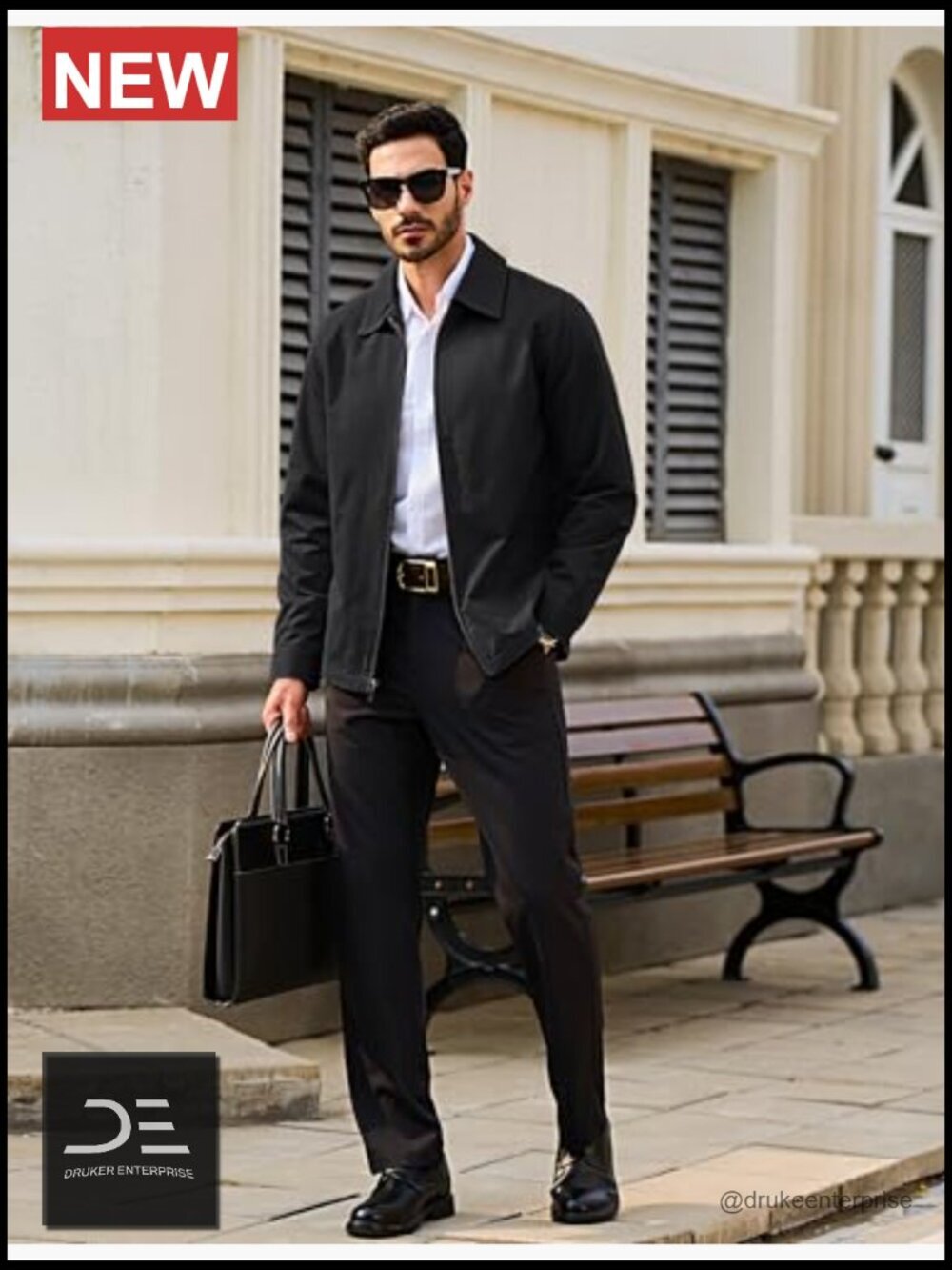 Full Zip Up Work Jacket Turndown Collar Business Casual Windbreaker with 3 - Picture 3 of 7